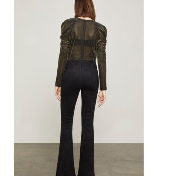 NWT BCBGMAXAZRIA BLACK FAUX SUEDE FLARED LEGGINGS PANTS XS $178 - Picture 3 of 9